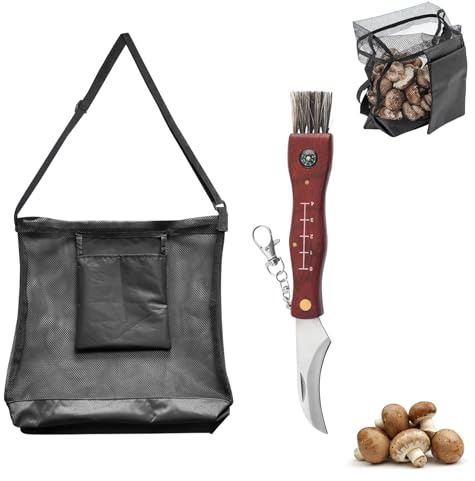 Kertaym Pilzmesser mit Bürste und Pinsel, Pilzmesser Edelstahl, Pilzkorb Pilztasche, Tragbares Schwammerlmesser Set für Pilzsamm