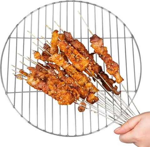 Griglia per barbecue - griglia in acciaio inossidabile con teglia rotonda, robusta e facile da pulire, ideale per barbecue all'aperto, giardino, campeggio, picnic, spiaggia, attività all'aperto
