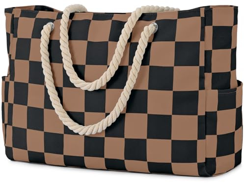 oscaurt Strandväska med ränder Tote Bag Badväska Vattentät Strandväska Stor med dragkedja Shopper Dam Strandväska XXL Familj Shoppingväska Axelväska Uni väska Resväska, 53 x 18 x 36 cm