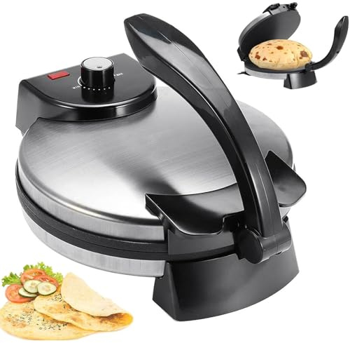 Electric Roti Maker 1800W, 10-Inch Non-Stick Chapati & Tortilla Maker with Temperature Control, Double-Sided Heating Flatbread Press for Pizza, Pita, Quesadillas & Pancakes