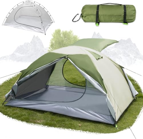 YYSWSAKY Tienda de Campaña 1-2 Personas, Doble Capa Acampar Tienda con Ventilación, Ultraligera, Impermeable (3000 mm), Fácil de Instalar, 3-4 Estaciones, Ideal para Camping, Senderismo, Trekking (A)