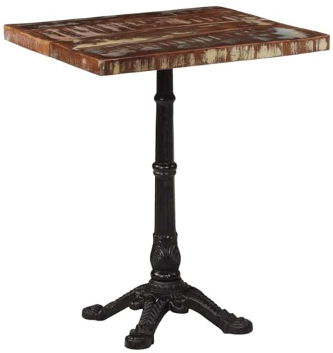 Traylux Mesa de bistró 60 x 60 x 76 cm, madera maciza con patas de hierro fundido, mesa alta estable para comedor, cocina, gastronomía, ahorro de espacio, mueble robusto con acabado natural