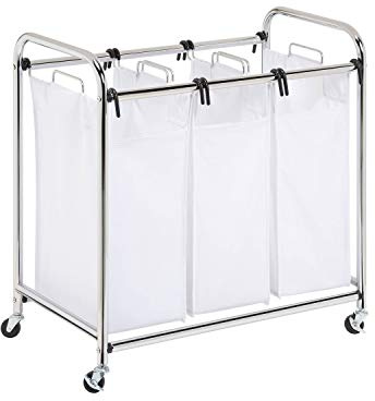 Honey-Can-Do International SRT-01235 Panier à Linge Trieur Hautement Résistant avec 3 Compartiments en Chrome et à Roulettes