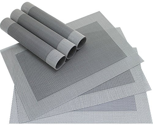 matches21 Edle Tischsets Platzsets BORDA Platzmatten 6er Set silber schwarz gewebt aus Kunststoff 45x30 cm Platzdeckchen Esstischunterlagen vom Tischwäsche Spezialist