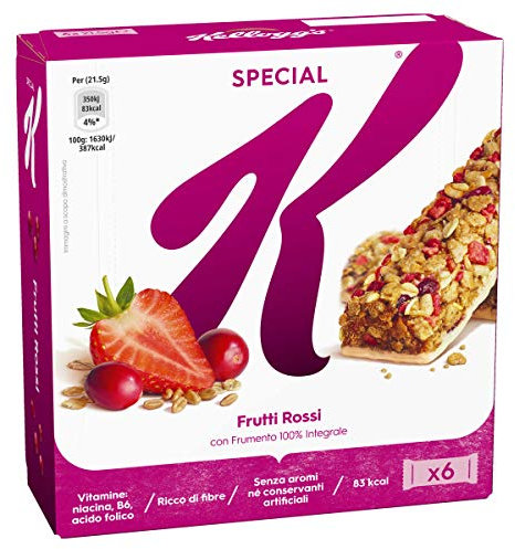 Kellogg's Special K Barretta | Gusto Frutti Rossi | Croccanti Fiocchi Multicereali con Pezzi di Mirtilli Rossi e Mela | Frumento 100% Integrale | 6 barrette da 21.5g (Confezione da 129g)