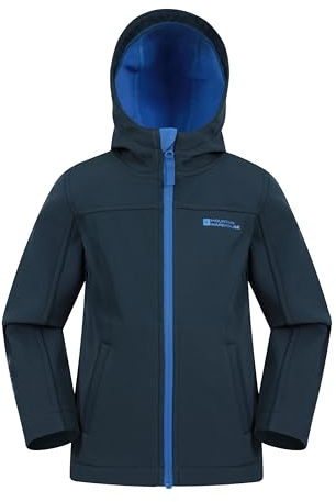 Mountain Warehouse Exodus Kids Softshell Jacket - Breathable, Wind & Water Resistant, Fleece Lined Coat for Boys & Girls - Autumn, Winter, Hiking Navy Kids Size 11-12 Years