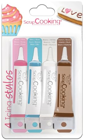 SCRAP COOKING 4 Stylos Déco Blanc/Rose/Bleu/Marron, Chocolat, 4 x 20 g, 1 Unité