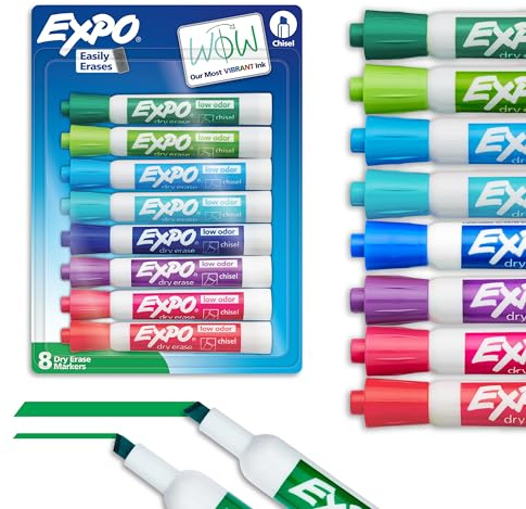 EXPO Dry Erase Markers, Low Odor Ink, Assorted Colors, Chisel Tip, 8 Count - Whiteboard, Calendar, Organization, Essential Supplies for Office, School, Classroom, Teachers