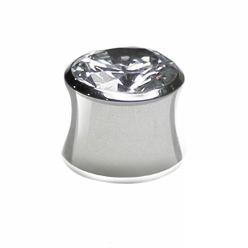 eeddoo Flesh Tunnel Double Flared Kristall Silber Edelstahl 10 mm