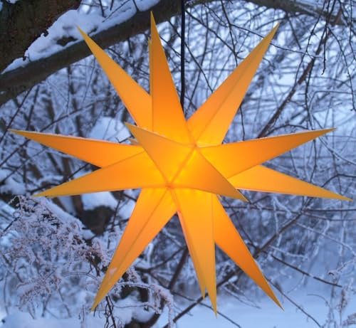 GURU SHOP Melchior Outdoor II Gelb, Sehr Stabiler 3D Außenstern Ø 60 cm, mit 20 Spitzen, Inkl. 4 m Außenkabel - Melchior Gelb