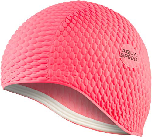 Aqua Speed Womens Swimming Cap | Badehaube Damen Mädchen | Badekappe Lange Haare wasserdicht | Latex Schwimmkappe rosa | Waterproof Swim Cap Women | Schwimmmütze reißfest | pink 03 | Bombastic