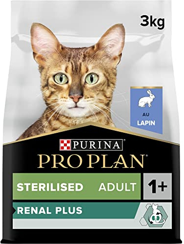 PURINA PRO PLAN | Renal Plus | Chat | Croquettes complètes pour Chat Adulte Stérilisé | Aide au maintien d'une fonction rénale saine et du système urinaire | Au Lapin | Sac | 3 Kg
