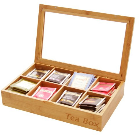 Woodquail Tea Box Storage Organiser Made of Natural Bamboo (8 Compartments)