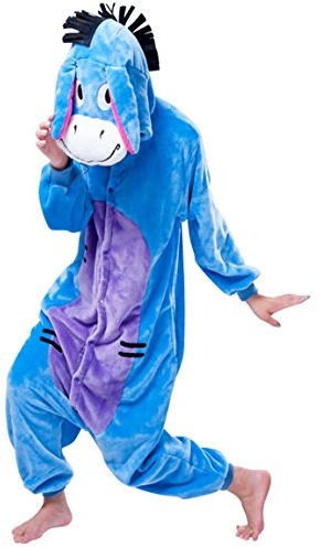 mauea Pyjama Animaux Cosplay Halloween Costume Déguisement Combinaison Vêtement de Nuit Adulte Femme Homme Unisexe (âne,S)