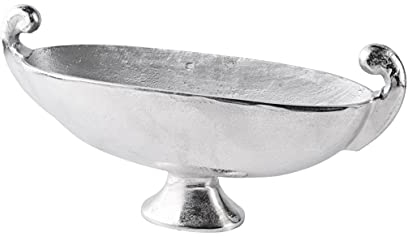 MichaelNoll Schale Dekoteller Aluminium Silber Deko Luxus - Moderne Dekoschale aus Metall - Tischdeko Hochzeit - Dekoration für Wohnzimmer, Esszimmer oder Küche - XL 51 cm