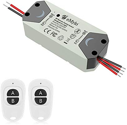 eMylo Smart Relaisschalter Wireless RF DC 12V Zwei 2-Kanal Fernsteuerungsschalter 5V-24V HF-Relais Home Automation 433 MHz mit Zwei Sendern 1 Packung