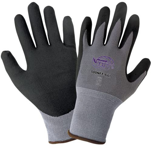 Global Glove 500NFT Tsunami Grip Nitrile Coated Work Gloves, Lightweight Seamless General-Purpose Heavy Duty Gloves, Cut Resistant, Secure Grip, Comfortable Fit, 12 Pairs, X-Large,Black/Grey
