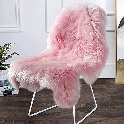 AUFELL Alfombra de Piel de Oveja Sintética,Pelo Largo,Funda de Silla de Forro Polar Sintético,Almohadilla de Asiento Suave y Esponjosa Alfombras 60x90cm Rosado