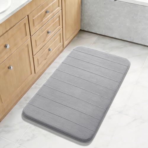 Yimobra Large Bath Mat 36x24, Super Soft Quick Dry Memory Foam Bathroom Rug, Water Absorbent, Non Slip Backing Machine Washable for Tub Shower, Thick Comfort Support, Gray