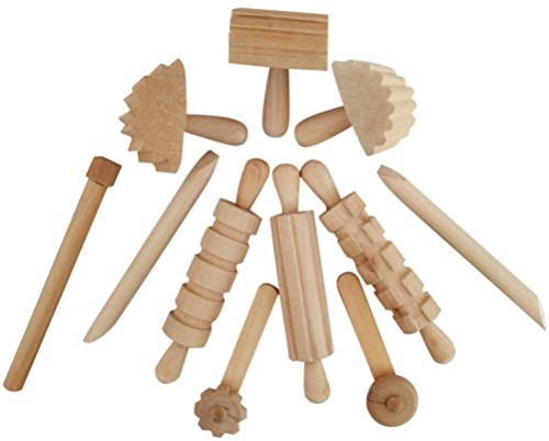 STOBOK Holz Knetwerkzeug Teig Plastilin Werkzeug Extruder Modellierwerkzeug Teigwerkzeug Teigrolle Knete Spielzeug für Kinder Geschenk 12 Stück