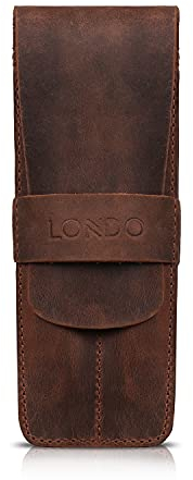 Londo Echtleder Stift- und Bleistiftetui mit Umklapp-Flap, Schreibwaren Tasche – Zwei Fächer