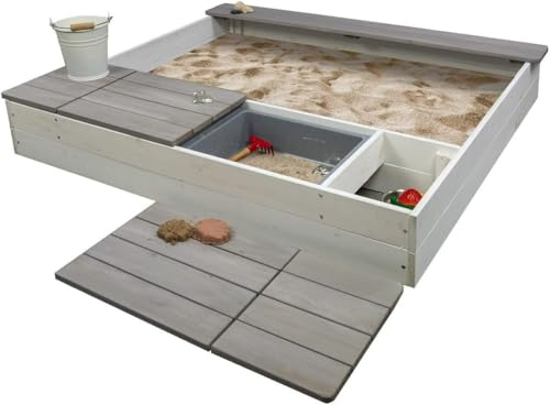 Meppi Sandkasten Sandkiste aus Holz Weiss/grau - Laboe Sandbox für Kinder