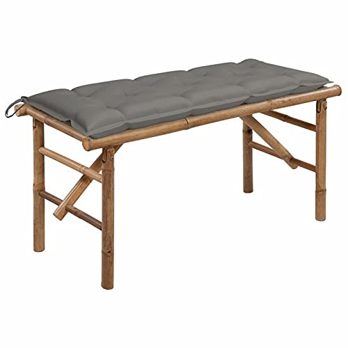 Tidyard Gartenbank mit Auflage, Klappbar Bank, Bambusbank, Parkbank Sitzbank Terrassenbank Balkonbank Gartenmöbel Bambus 118cm Grau