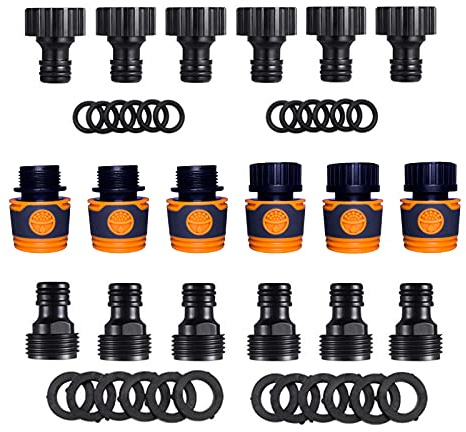 SOEAEODG 18 Pieces Garden Hose Quick Connector 3/4 Inch Plastic Water Hose Fittings Male and Female Connectors Hose End Adapters with 24 Pieces Rubber Gaskets ，3 Sets in Total(6 Pcs in Each Set)