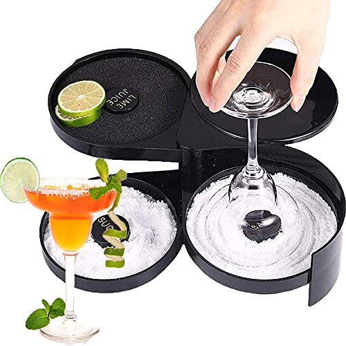 Salt Rimmer, Bar Glass Rimmer Margarita Salt Sugar Cocktail Rimmer 3 Tier Rotating Trays Bartender Tool for Bar, Clubs, and Home Parties