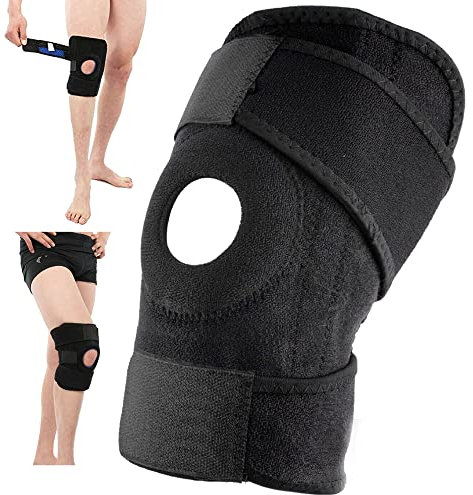 plastific Unisex Knee Support Adjustable Compression Knee Open Patella Tendon Support Knee Brace Arthritis Pain, Injury Recovery, Workout, Walking, Stabilising Guard (Black - Length(4 Inch))