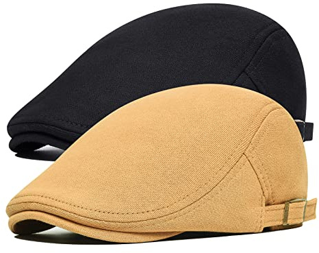 BOTVELA 2 Pack Men Newsboy Cap Cotton Golf Driving Flat Hat