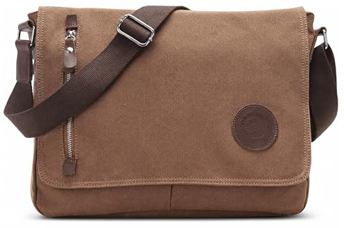 VARLIVOO Uomo Borse a Spalla Borsa a Tracolla da Uomo Messenger Borse14 Laptop Borse Scuola Università Viaggio Lavoro Campeggio Tela Marrone