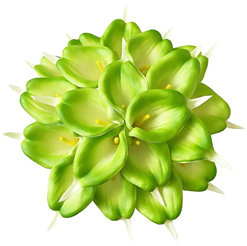 UKELER Calla Lily Artificial Flowers 20 Pcs Lifelike Calla Lily Flowers Bulk for Home Kitchen Office Decor Party Wedding Decorations DIY Flowers Arrangement, Green