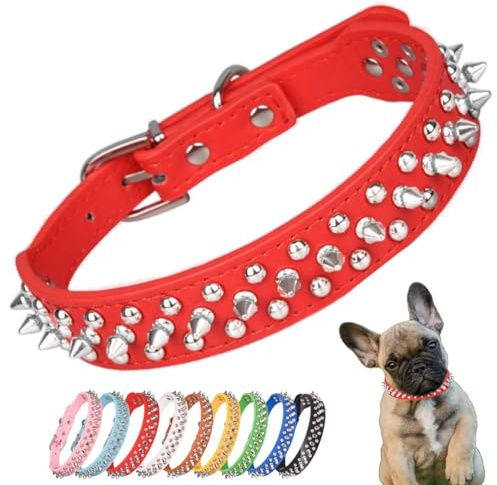 Hundehalsband Mit Leder Stacheln, Spike Katzenhalsband Mit Nieten, HalsbäNder Für Haustiere Welpe Hunde Rot XS