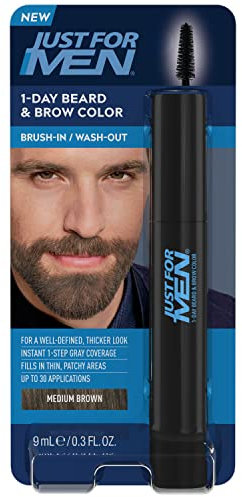 Just for Men 1-Tage-Bart- und Augenbrauenfarbe, temporäre Farbe für Bart und Augenbrauen, für einen volleren, gut definierten Look, bis zu 30 Anwendungen, mittelbraun
