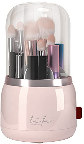 Veki Organizador de Maquillaje Giratorio 360 Grados, 6 Contenedores de Almacenamiento de Cepillo de Cosmético, con Tapa Acrílica Transparente, Adecuado Para Mesas de Maquillaje, Baños (Rosa)