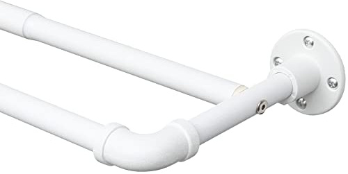 Harrms Industrial Double Curtain Pole, Curtain Poles for Eyelet Curtains, Matt White, 74-273cm, Extendable Metal Curtain Rod Blackout Room Darkening Curtain Pole for Bedroom Living Room