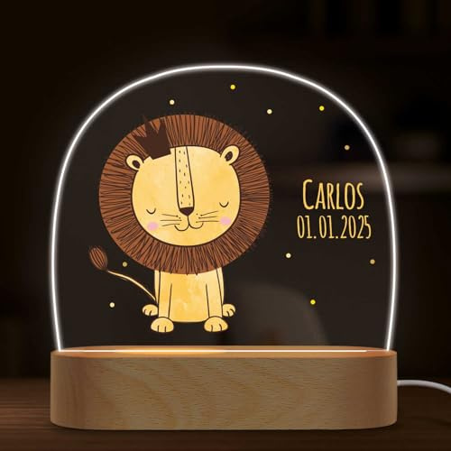 GRAVURZEILE Personalisiertes LED Nachtlicht für Kinder - Löwe Design - Personalisiert mit Namen - Nachttischlampe für das Kinderzimmer - Geschenk für Kinder & Babys - Baby Geschenk