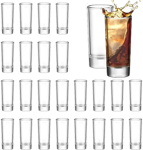LYCN Shot Glasses Set of 24, 2oz/60ml Clear Spirit Glasses with Heavy Base, Tall Glass Bulk Round Shot Glasses Highball Glasses for Vodka Whiskey Tequila Espresso Liquor