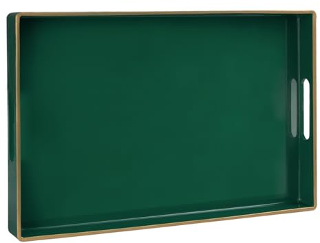 MAONAME Dark Green Decorative Tray, Serving Tray with Handles, Plastic Trays for Coffee Table, Rectangular Trays for Living Room, Bedroom, 15.8 X 10.2 X 1.4
