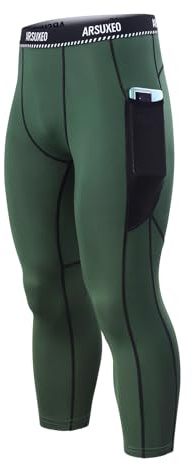 ARSUXEO 3/4 Mallas de Compresión Mens Running Leggings Capri Pantalones Sport Gym K76 Army Verde M