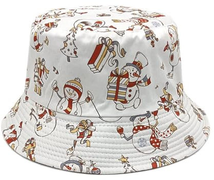 Cap Bedrucken Weihnachtsmann-Fawn-Schneemann-bedruckter Blumentopf-Hut, männlicher und weiblicher Sonnenschutz-Fischerhut Herren Sonnenhut (White, M)