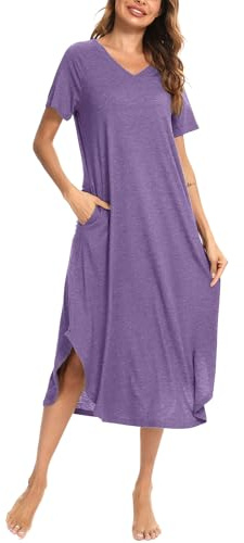 Nieery Womens Nightdresses, Cotton Ladies Nighties Long Nightgown Night Dress Sleep T-shirt Nightshirt Purple XL