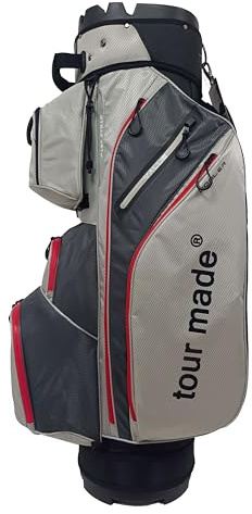Tour made Golfbag Carro Sin Schlägerklappern I Grande Compartimento de Refrigeración I Hombre & Mujer I Golf Bolsa con Organizador I Contínuas Compartimiento de Palos (Gris-Rojo)