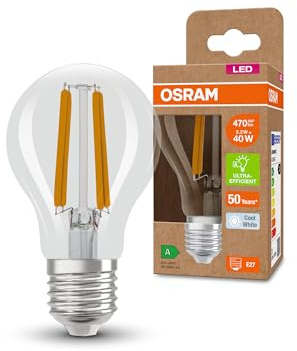 Osram LED SUPERSTAR+ CLASSIC A FIL 40 LED-Lampe, E27, klassische Kolbenform, 2,2W, 470lm, 4000K, kaltweißes Licht, lange Lebensdauer, bis zu 60% Energieeinsparung im Vergleich zu Standard LED-Lampen