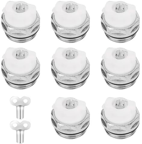 8 Radiator Bleed Valve with 2 Bleed Keys, 1/2 Inch Manual Heating Valve, Radiator Bleed Valves, Copper, with Rotating Plastic Head