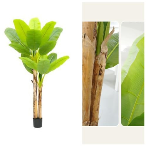 CuteHairy Bananier artificiel avec 10 grandes feuilles et écorce naturelle - Double tige - 1,9 m