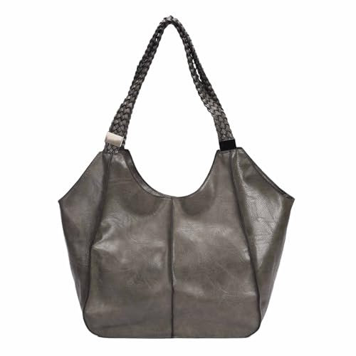 OBC Damen XXL Tasche Schultertasche Shopper Businesstasche Umhängetasche Workbag Henkeltasche Reisetasche FLECHTOPTIK Henkel Leder Optik Grau