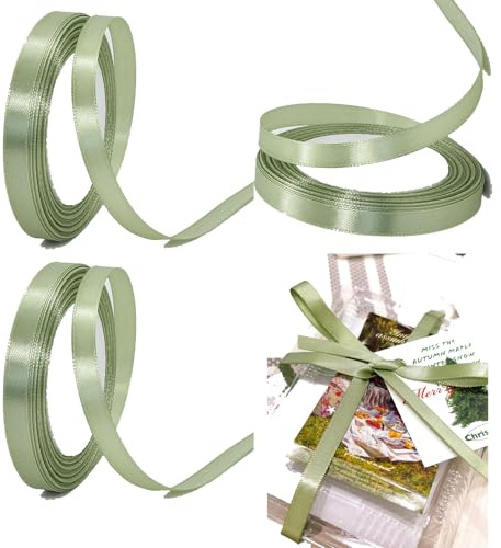 HSYTEK 3 stycken satinband grön, 1 cm presentband salvia, brett band grön, sidenband för presentförpackning, bröllop, jul, gåva, dekoration