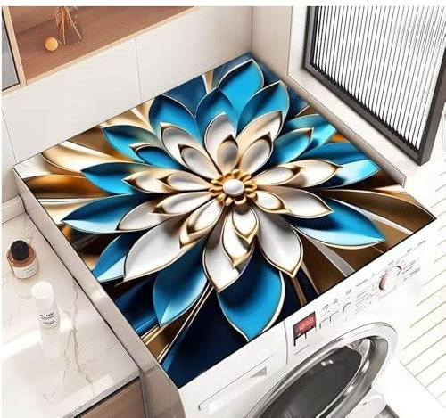 Highdi Housse de Protection pour Machine à Laver Top, Coussin de Machine à Laver Antidérapant Housse de Machine à Laver pour Machine à Laver Ou Sèche-Linge (40 * 40cm,Nouvelles Fleurs 5)